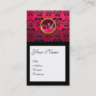 DAMASK SQUARE MONOGRAM,fuchsia ,red ruby Business Card