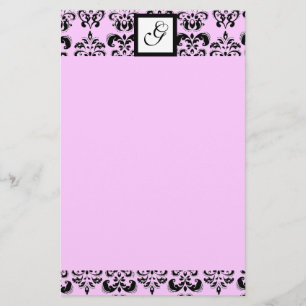 DAMASK SQUARE MONOGRAM ,pink Stationery
