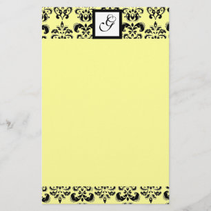 DAMASK SQUARE MONOGRAM ,yellow Stationery