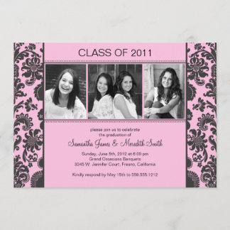 Damask Stripe Grad - Pink/Black Invitation