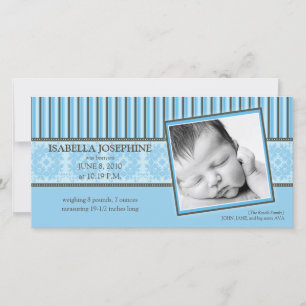 Damask & Stripes Blue Birth Announcement