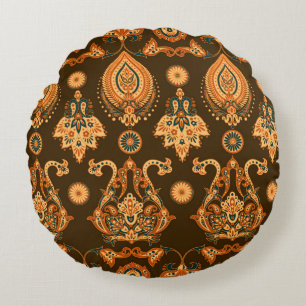 Damask style seamless floral pattern round cushion