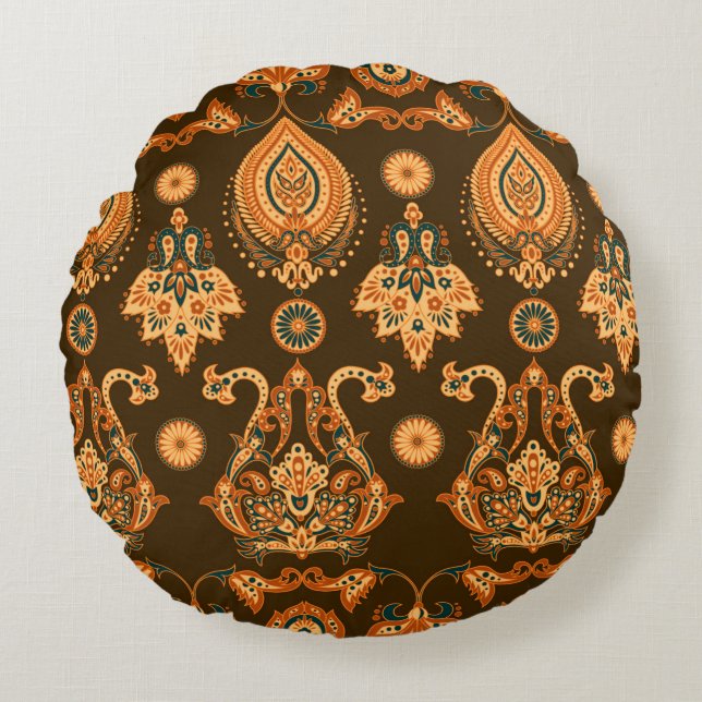 Damask style seamless floral pattern round cushion (Front)