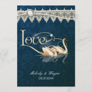 Damask Swan Elegance Blue - Wedding Invitation