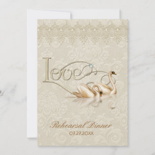 Damask Swan Elegance Ivory - Rehearsal Dinner Invitation