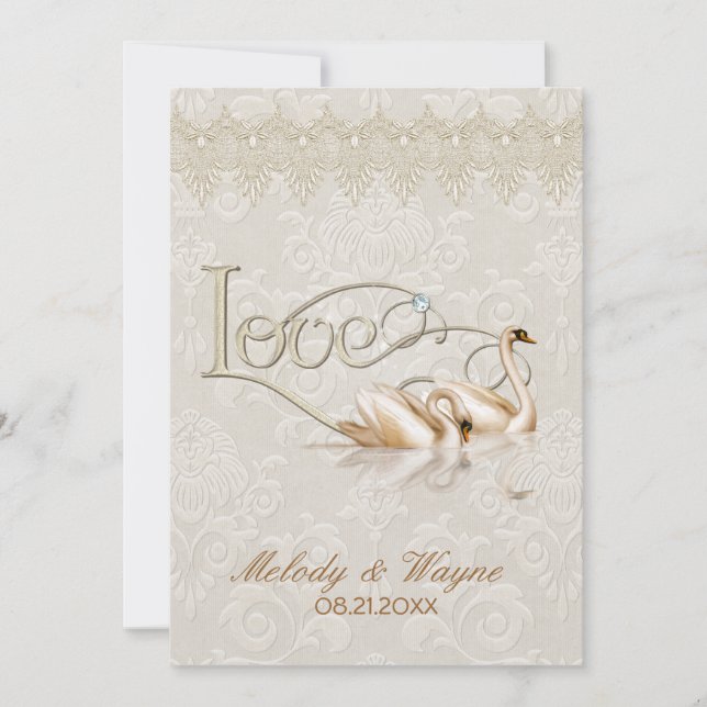 Damask Swan Elegance Ivory - Wedding Invitation (Front)