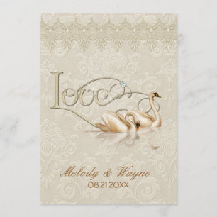 Damask Swan Elegance Ivory - Wedding Invitation