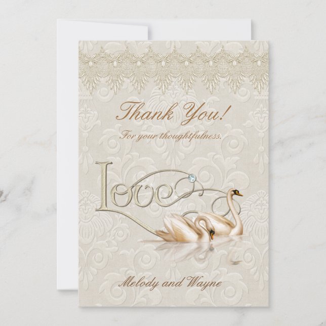Damask Swan Elegance - Thank You Card (Front)