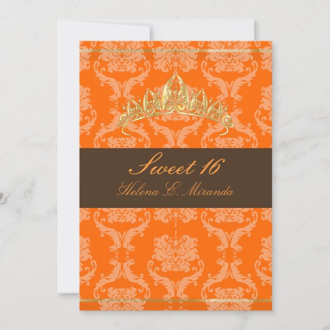 Damask Sweet 16/orange chocolate tiara/diy colours Invitation (Front)