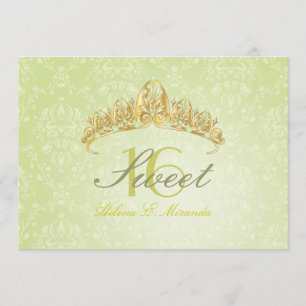 Damask Sweet 16/ tiara/green peridot invitations