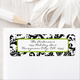 Damask Swirl Apple Green & Black Address Label