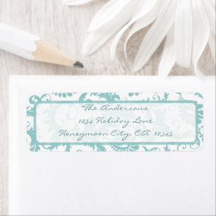 Damask Swirl Aqua Blue Return Address Label