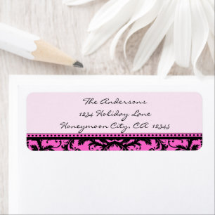 Damask Swirl Black & Bright Pink Address Labels