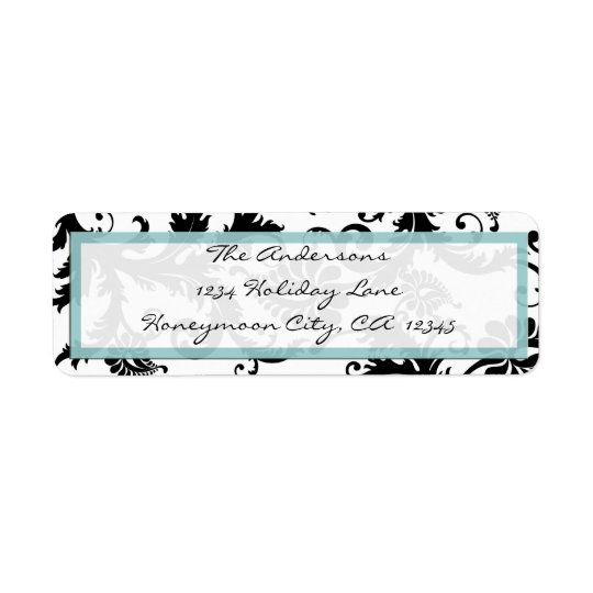Damask Swirl Light Aqua & Black Address Label