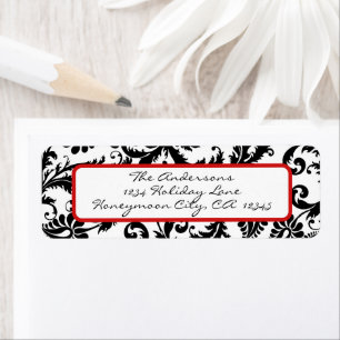 Damask Swirl Red & Black Address Label