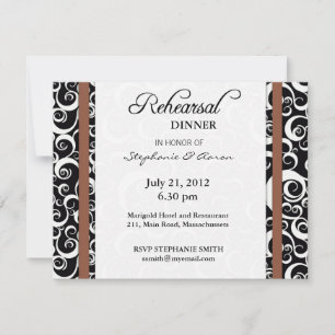 Damask Swirl Rehearsal Dinner Card in Mocha