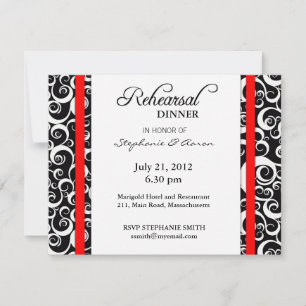 Damask Swirl Rehearsal Dinner Card in Red