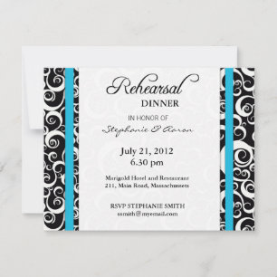 Damask Swirl Rehearsal Dinner Card in Turquoise