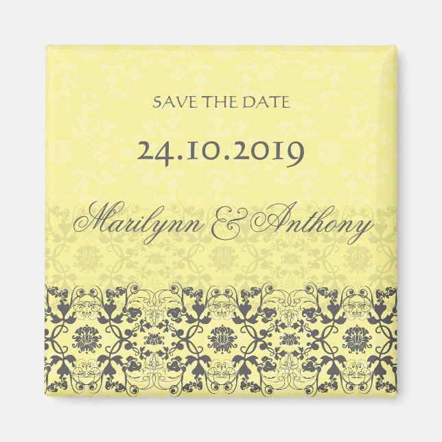 Damask Swirls Lace Butter Save The Date Magnet (Front)