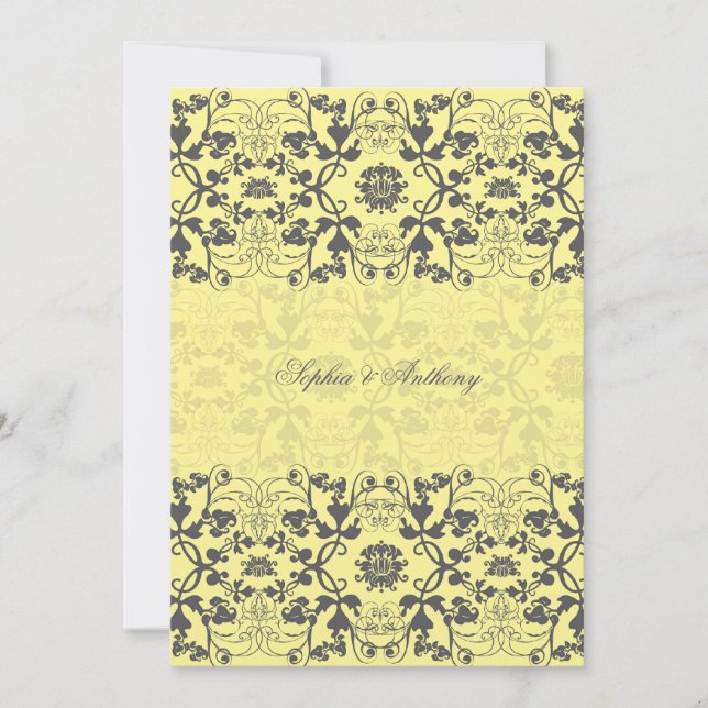 Damask Swirls Lace Butter Wedding Invitation (Front)