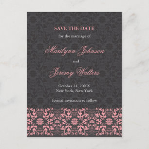 Damask Swirls Lace Charcoal Save The Date Postcard