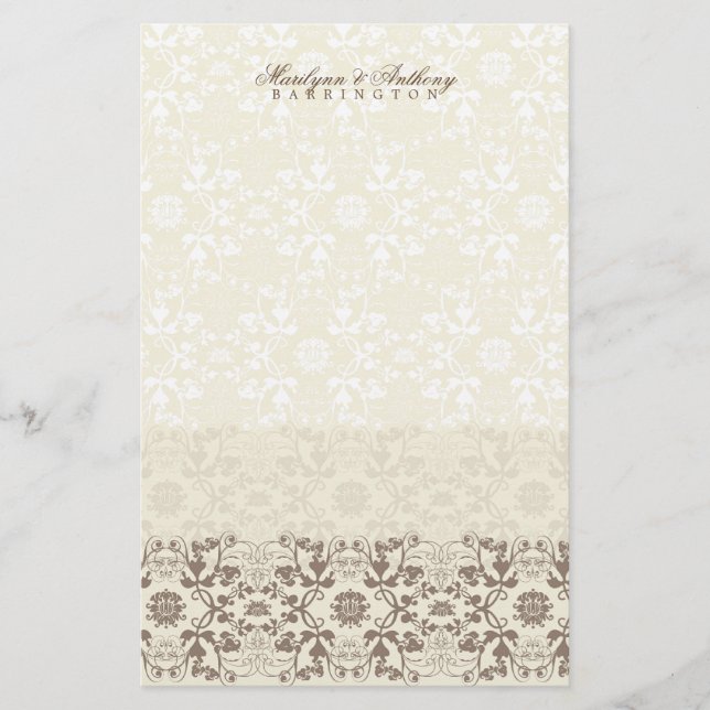 Damask Swirls Lace Coffee Thank You Stationery (Front)
