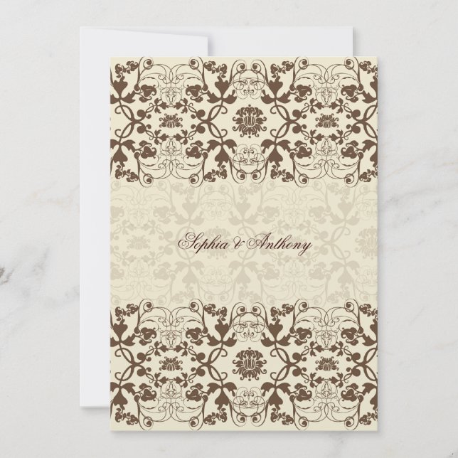 Damask Swirls Lace Coffee Wedding Invitation (Front)
