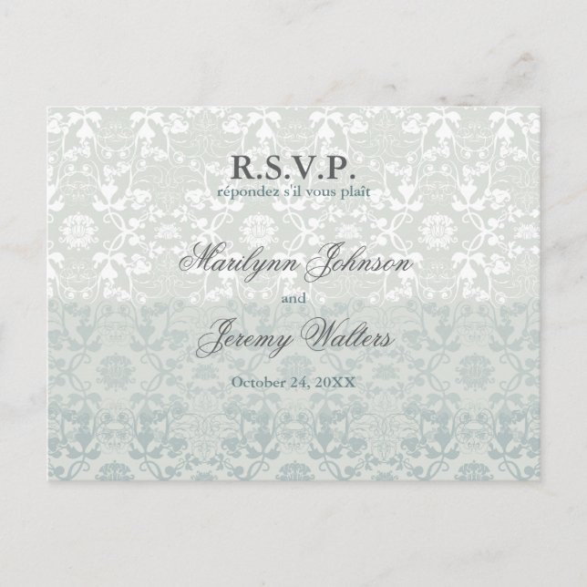 Damask Swirls Lace Dream RSVP Wedding Postcard (Front)