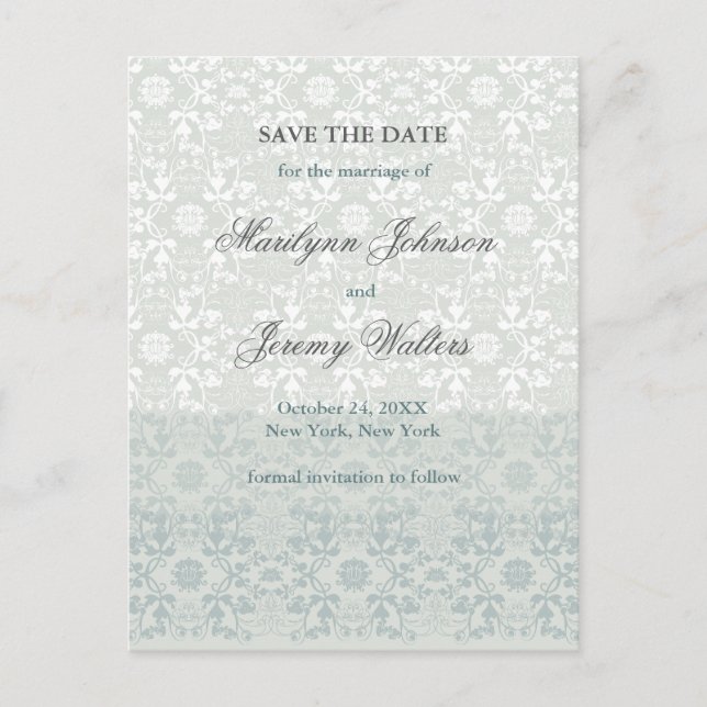 Damask Swirls Lace Dream Save The Date Postcard (Front)