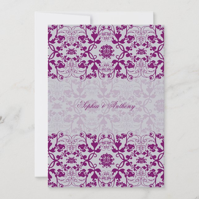 Damask Swirls Lace Elegant Orchid Wedding Invite 2 (Front)