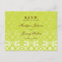 Damask Swirls Lace Lime RSVP Wedding Postcard