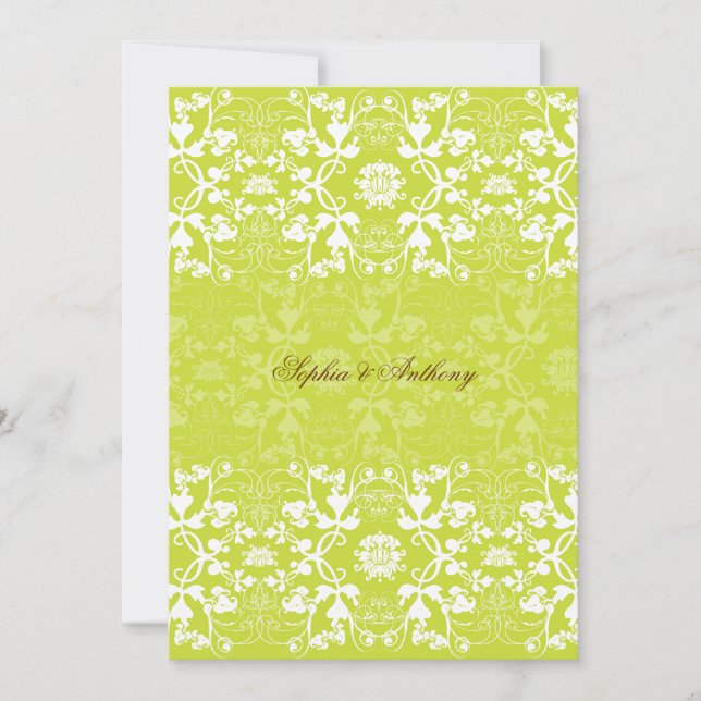 Damask Swirls Lace Lime Wedding Invitation 2 (Front)