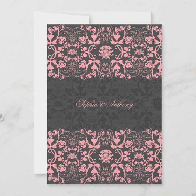 Damask Swirls Lace Liquorice Wedding Invitation (Front)