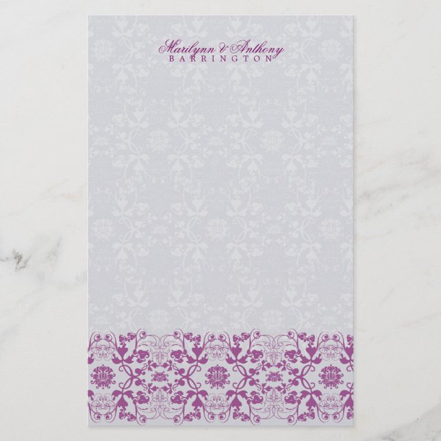 Damask Swirls Lace Orchid Thank You Stationery (Front)