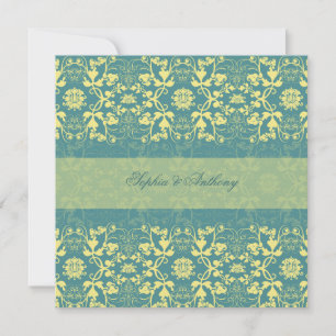Damask Swirls Lace Peacock Blue Wedding Invitation