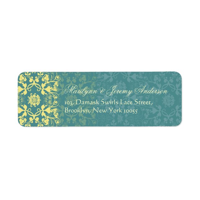 Damask Swirls Lace Peacock Custom Label (Front)