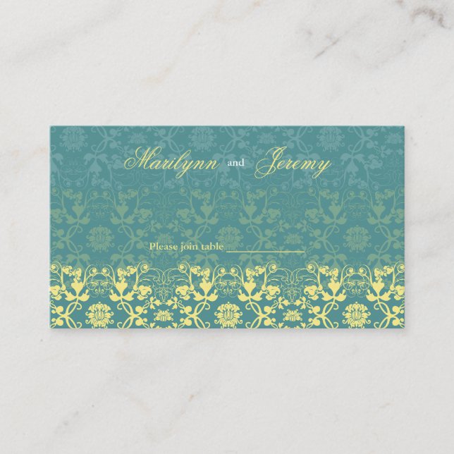 Damask Swirls Lace Peacock Custom Table/Place Card (Front)