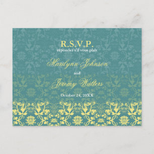 Damask Swirls Lace Peacock RSVP Wedding Postcard