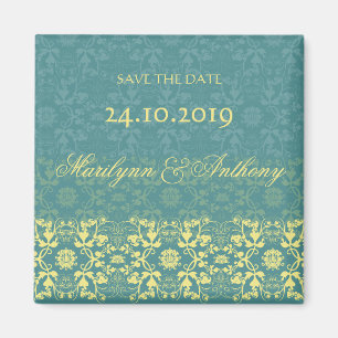 Damask Swirls Lace Peacock Save The Date Magnet