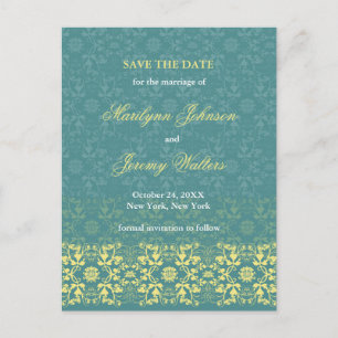Damask Swirls Lace Peacock Save The Date Postcard