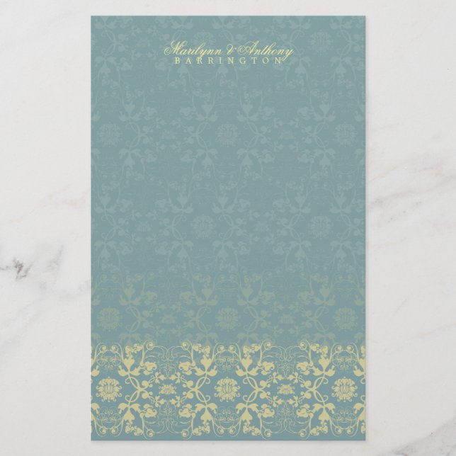 Damask Swirls Lace Peacock Thank You Stationery (Front)