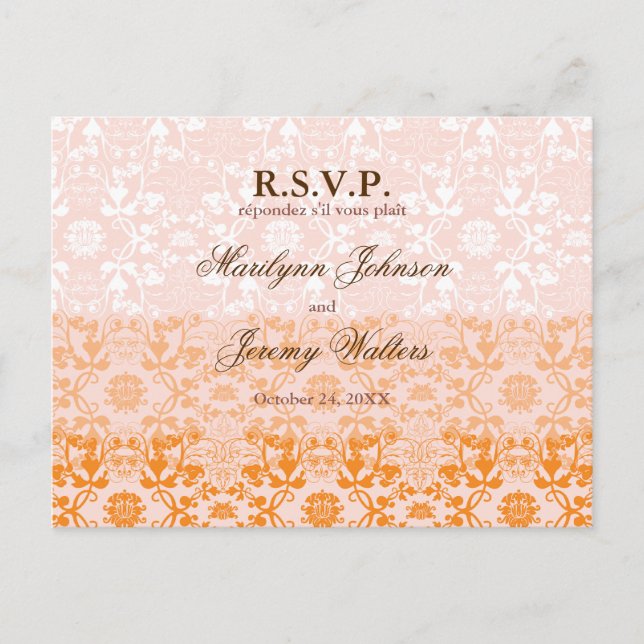 Damask Swirls Lace Sorbet RSVP Wedding Postcard (Front)