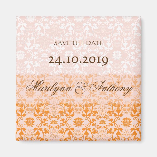 Damask Swirls Lace Sorbet Save The Date Magnet (Front)