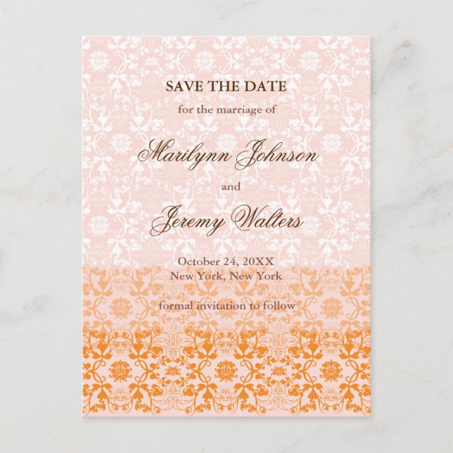 Damask Swirls Lace Sorbet Save The Date Postcard (Front)