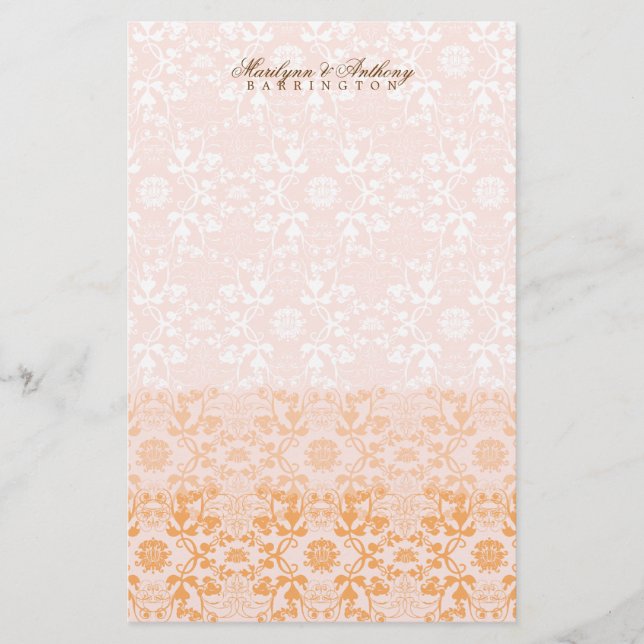 Damask Swirls Lace Sorbet Thank You Stationery (Front)