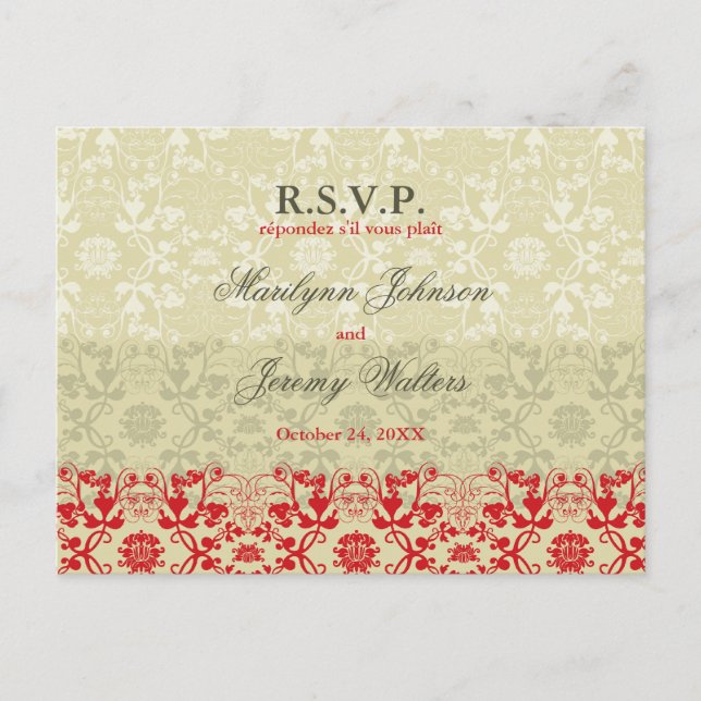 Damask Swirls Lace Spice RSVP Wedding Postcard (Front)