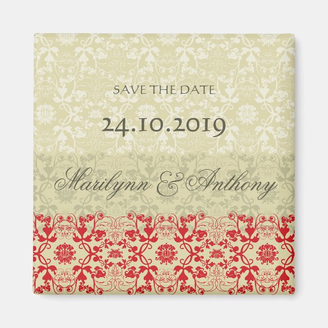 Damask Swirls Lace Spice Save The Date Magnet (Front)