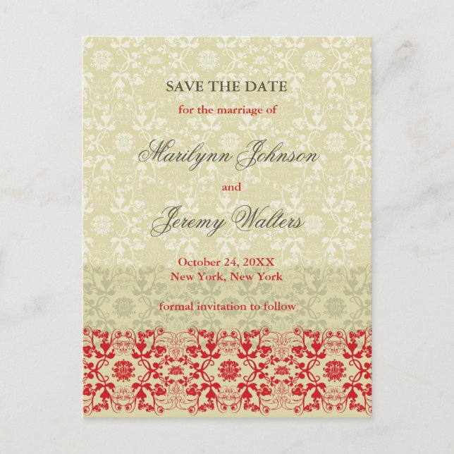 Damask Swirls Lace Spice Save The Date Postcard (Front)