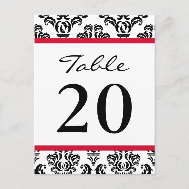 Damask Table Numbers (Black / Red / White) Postcard (Front)