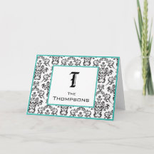 Damask Teal and Black Personalised Notecard